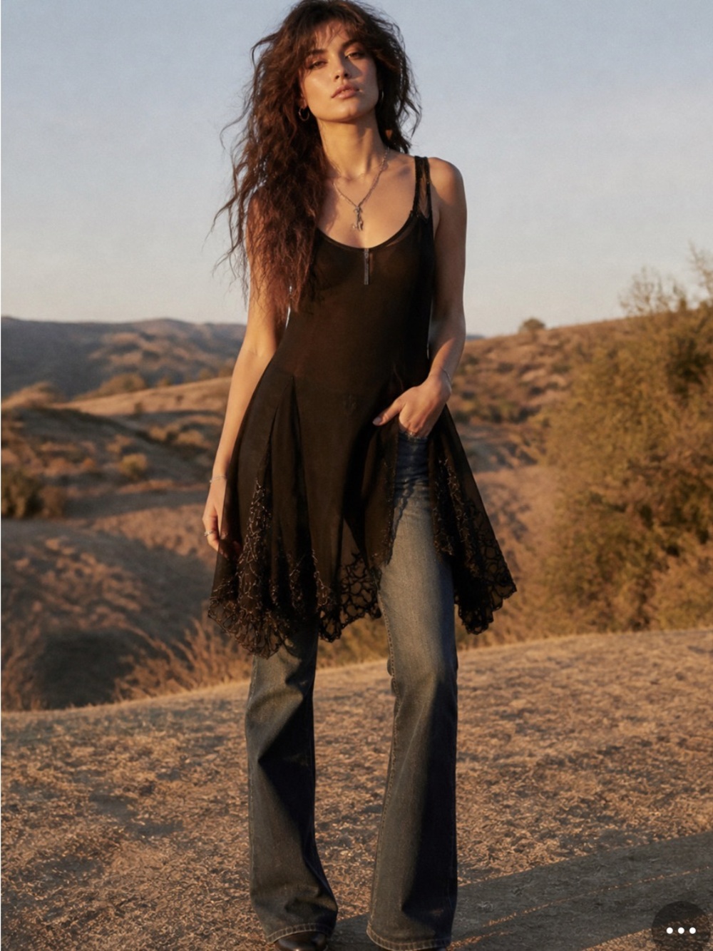 Free People Beads For Days Mini Dress Black Sheer Size M Layer Boho Whimsigoth